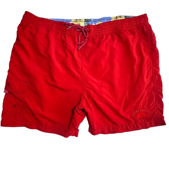 Tommy Bahama Relax Swim Trunks Mens XXL Red Mesh Lined Cargo Tropical Waist - Picture 1 of 15